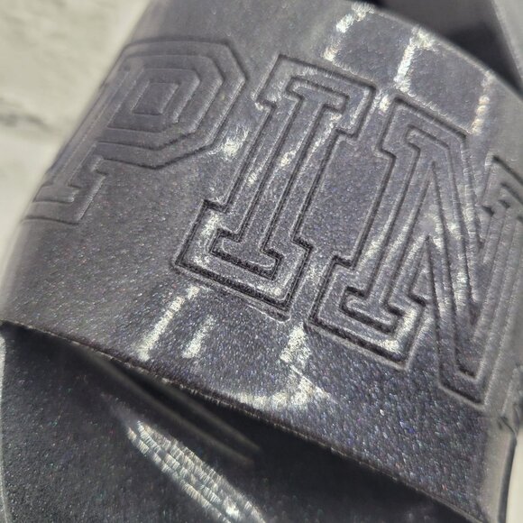 NWOT Victoria's Secret PINK Gray Metallic Glitter Slide Sandals Size M 7-7.5 - Picture 2 of 3